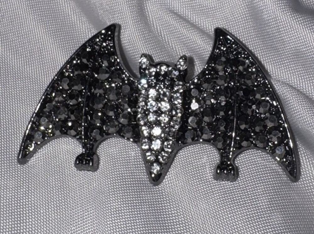Bat Brooch Black Clear Rhinestone Gothic Halloween Vampire Jewelry Pin NEW